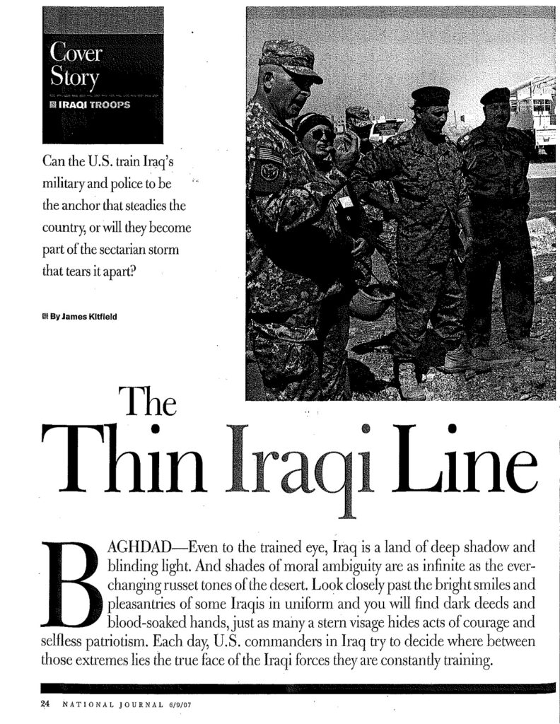 The Thin Iraqi Line James Kitfield 2008 MRE journalism award